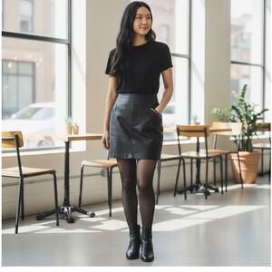 ATTENTION Black Leather Skirt Sz 10 Pockets Side Zip Luxury Goth Grunge Biker